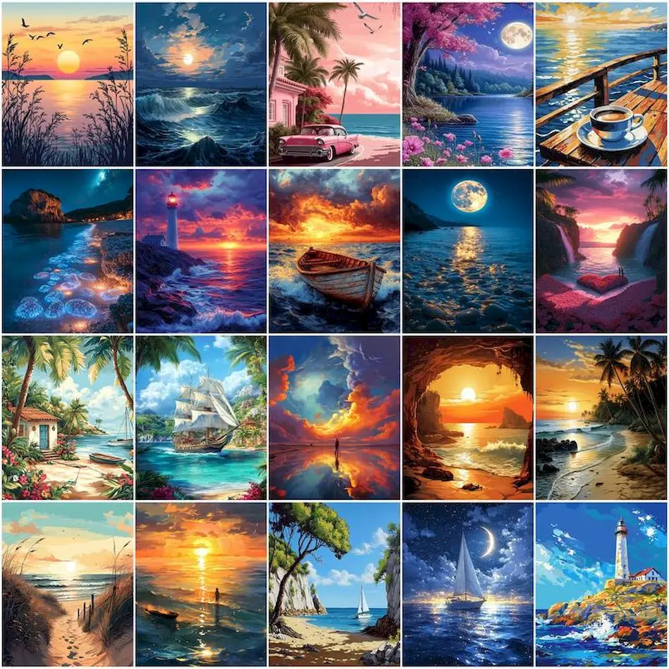 Painting Supplies - GATYZTORY Painting Paints By Numbers seascape