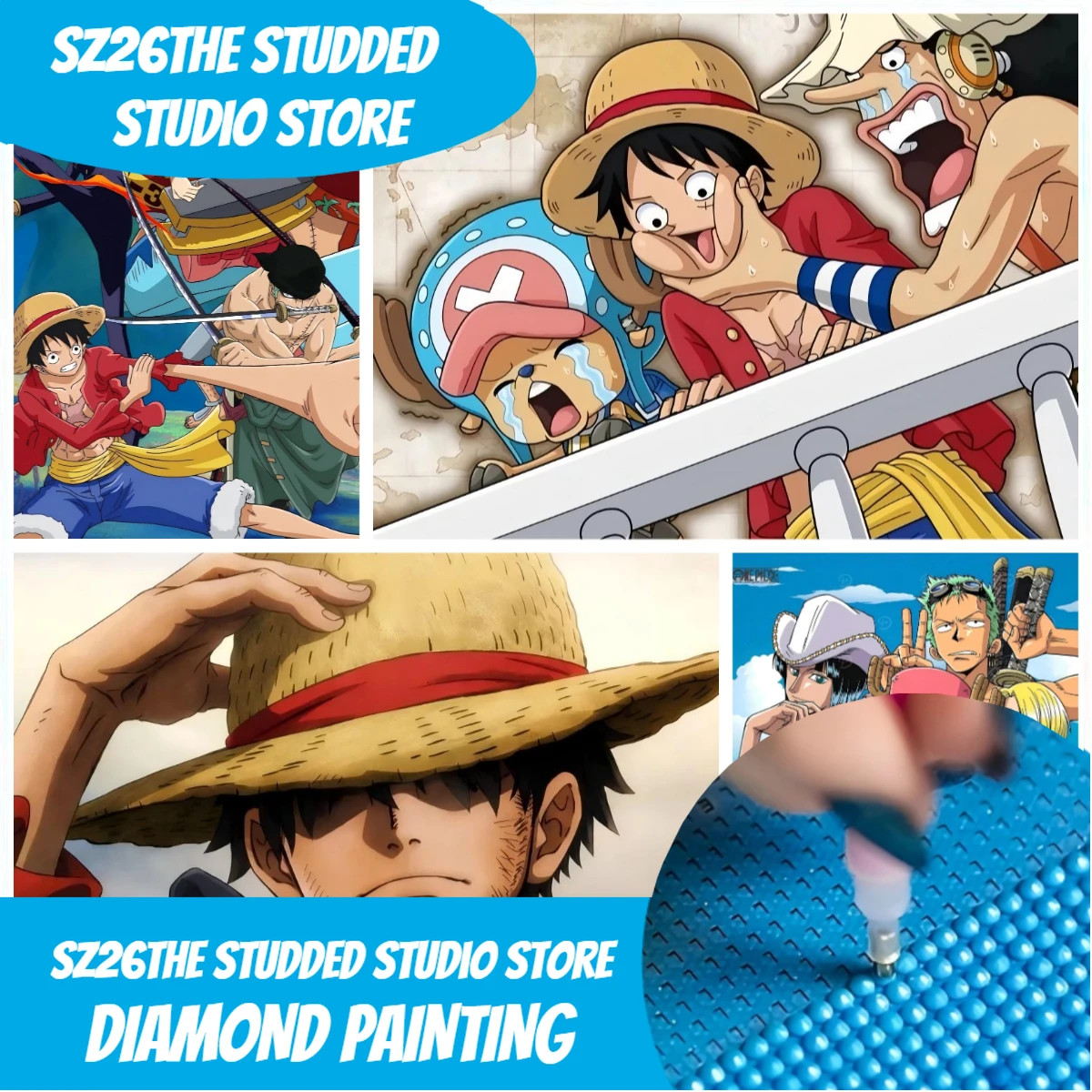 5D Diamond Painting Kit Full Drill - Sz26The Studded Anime One Piece Luffy
