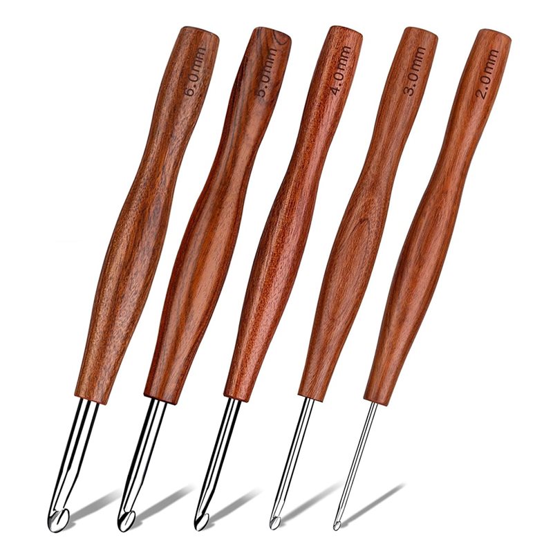 AS94-5 Pcs Crochet Hook, 5 Siz - Wooden Crochet Hooks Ergonomic Handle review and price